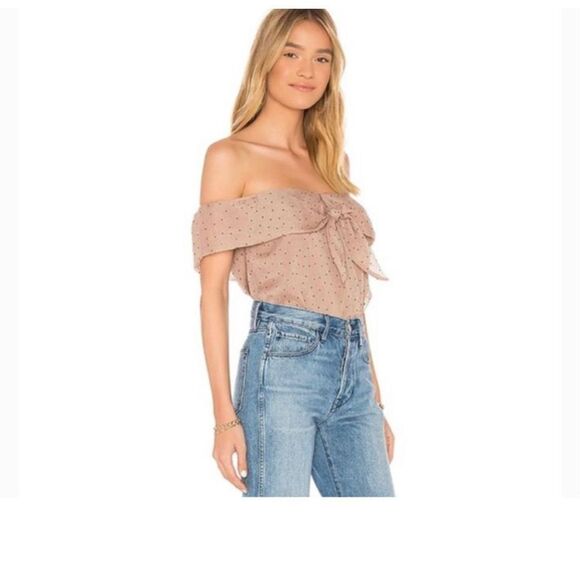 Line & Dot|Allegra Blouse Top Tan Tie Front Swiss Dotted Size L New with tags - Picture 2 of 11